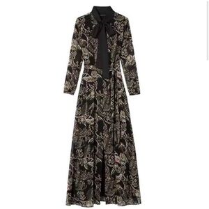 Banana Republic Floral Tie Neck Maxi Shirt Dress